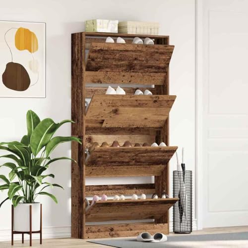 HOMEELIKE Schuhschrank mit T¨¹r Altholz 80 x 21 x 163.5 cm Holzwerkstoff von HOMEELIKE