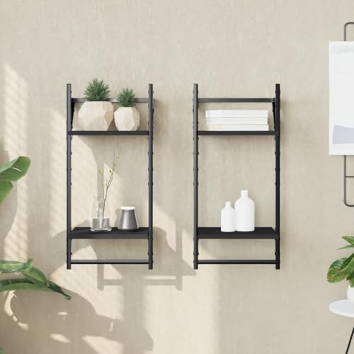 HOMEELIKE Schweberegal 2er Set mit Ablage und Haken Schwarz 30x25x65 cm von HOMEELIKE
