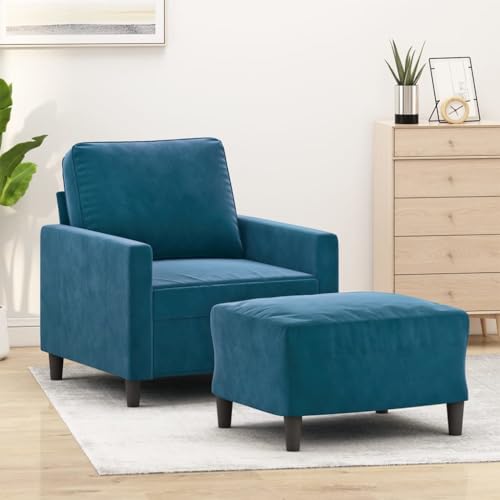 HOMEELIKE Sessel mit Hocker Blau 60 cm Samt von HOMEELIKE