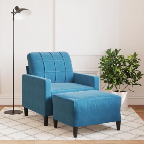 Sessel mit Hocker Blau 60 cm Samt Bequemer Relaxsessel mit Metallgestell von HOMEELIKE