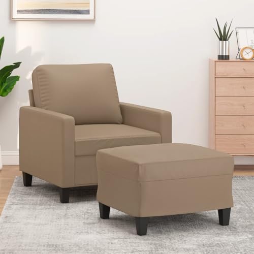 HOMEELIKE Sessel mit Hocker Cappuccino-Braun 60 cm Kunstleder von HOMEELIKE