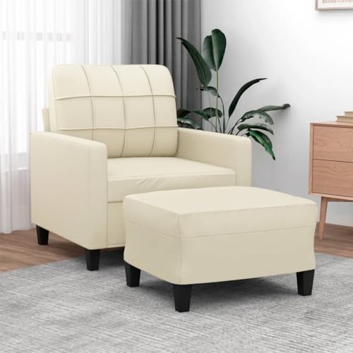 HOMEELIKE Sessel mit Hocker Creme 60 cm Kunstleder von HOMEELIKE