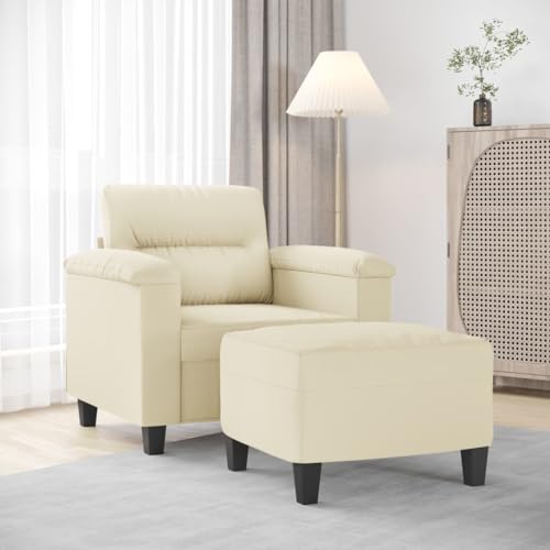 HOMEELIKE Sessel mit Hocker Creme 60 cm Kunstleder von HOMEELIKE