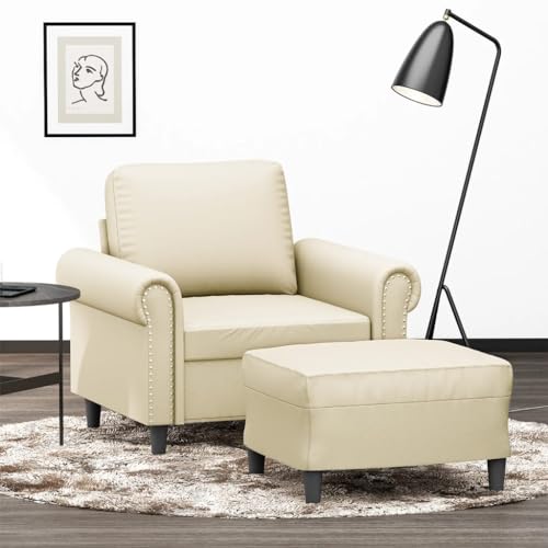 HOMEELIKE Sessel mit Hocker Creme 60 cm Kunstleder von HOMEELIKE