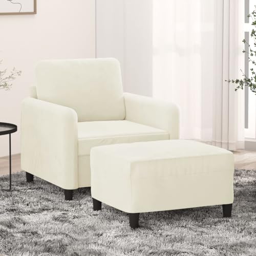 HOMEELIKE Sessel mit Hocker Creme 60 cm Samt von HOMEELIKE