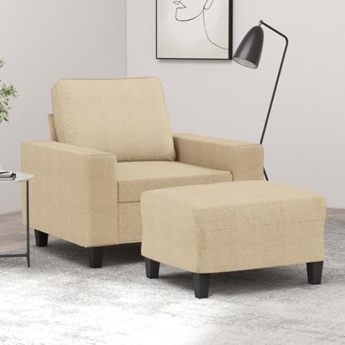 HOMEELIKE Sessel mit Hocker Creme 60 cm Stoff von HOMEELIKE