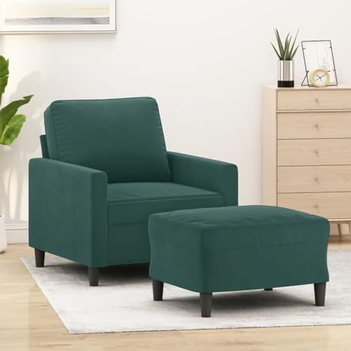 HOMEELIKE Sessel mit Hocker Dunkelgr¨¹n 60 cm Samt von HOMEELIKE