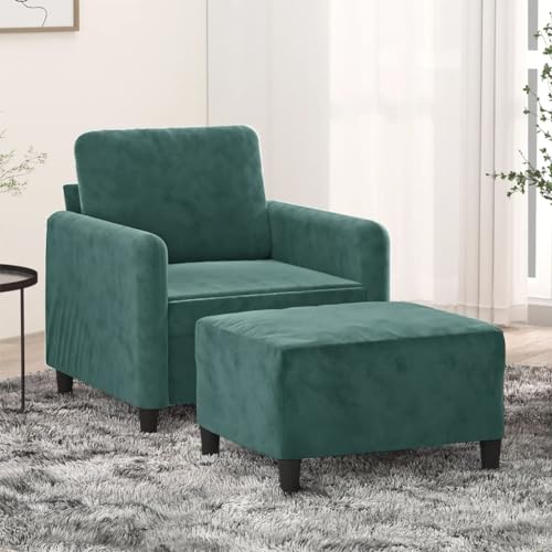 HOMEELIKE Sessel mit Hocker Dunkelgr¨¹n 60 cm Samt von HOMEELIKE