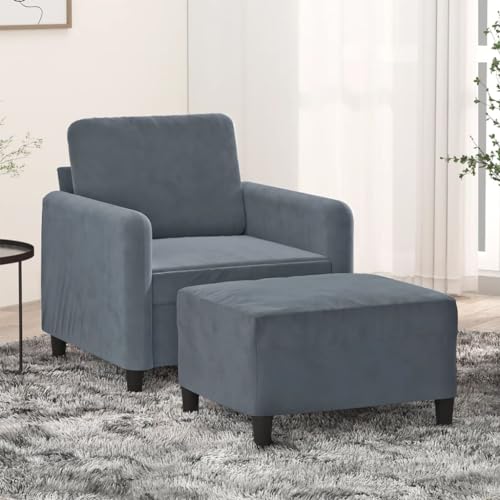 HOMEELIKE Sessel mit Hocker Dunkelgrau 60 cm Samt von HOMEELIKE