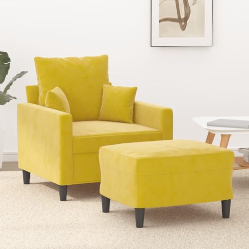 HOMEELIKE Sessel mit Hocker Gelb 60 cm Samt von HOMEELIKE