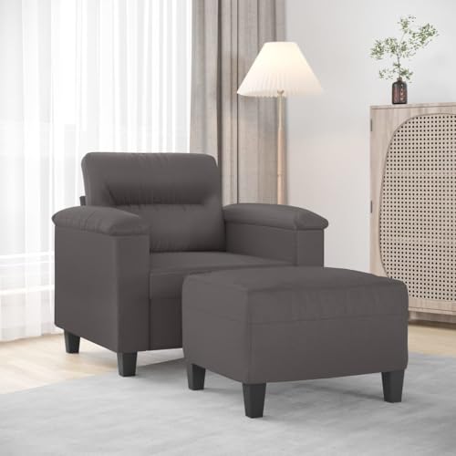 HOMEELIKE Sessel mit Hocker Grau 60 cm Kunstleder von HOMEELIKE