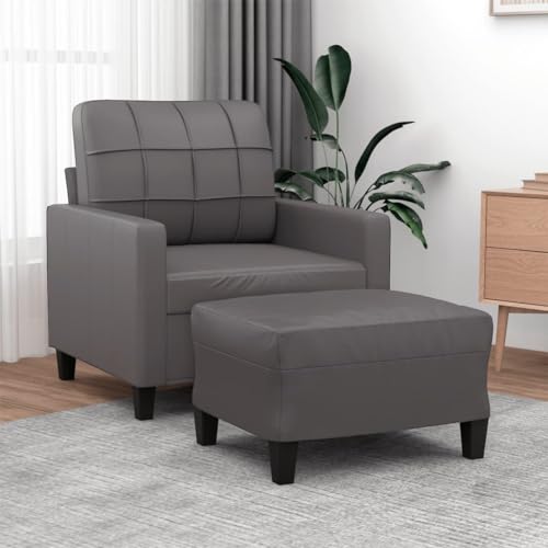 HOMEELIKE Sessel mit Hocker Grau 60 cm Kunstleder von HOMEELIKE