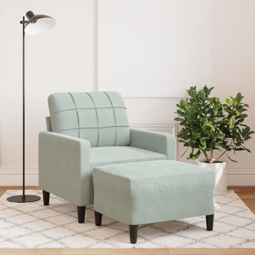 HOMEELIKE Sessel mit Hocker Hellgrau 60 cm Samt von HOMEELIKE