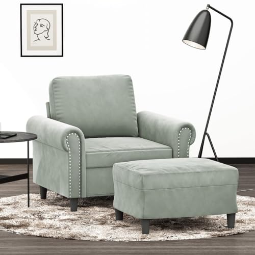 HOMEELIKE Sessel mit Hocker Hellgrau 60 cm Samt von HOMEELIKE