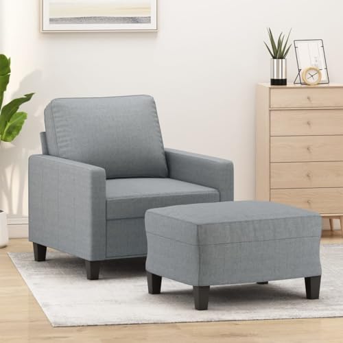 HOMEELIKE Sessel mit Hocker Hellgrau 60 cm Stoff von HOMEELIKE