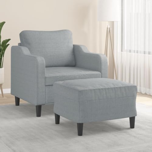 HOMEELIKE Sessel mit Hocker Hellgrau 60 cm Stoff von HOMEELIKE