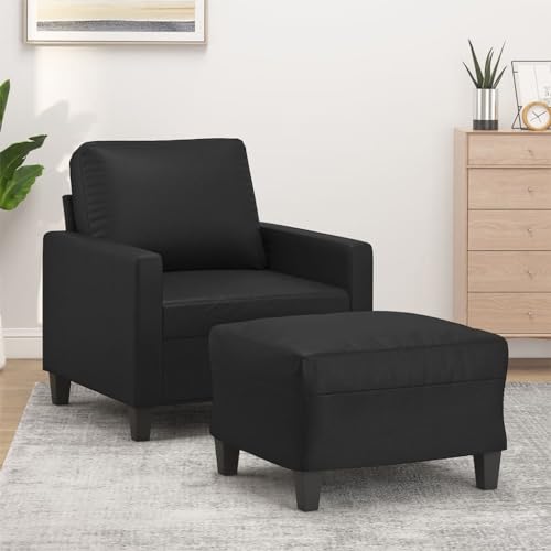 HOMEELIKE Sessel mit Hocker Schwarz 60 cm Kunstleder von HOMEELIKE