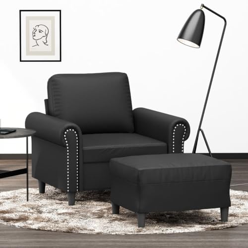 HOMEELIKE Sessel mit Hocker Schwarz 60 cm Kunstleder von HOMEELIKE
