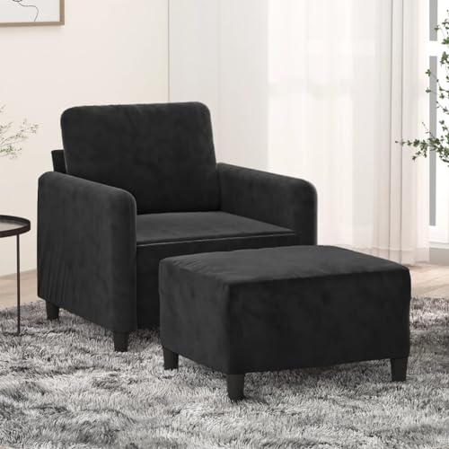 HOMEELIKE Sessel mit Hocker Schwarz 60 cm Samt von HOMEELIKE