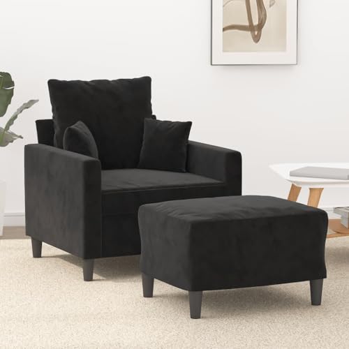 HOMEELIKE Sessel mit Hocker Schwarz 60 cm Samt von HOMEELIKE