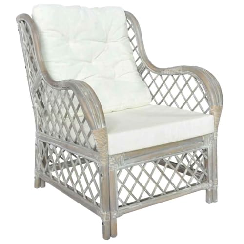 HOMEELIKE Sessel mit Kissen Grau Nat¨¹rliches Rattan und Leinen von HOMEELIKE