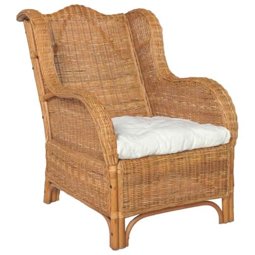 HOMEELIKE Sessel mit Kissen Hellbraun Nat¨¹rliches Rattan und Leinen von HOMEELIKE