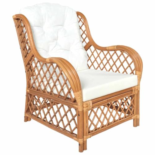 HOMEELIKE Sessel mit Kissen Hellbraun Rattan und Leinen von HOMEELIKE