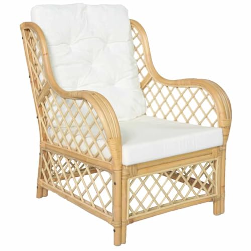 HOMEELIKE Sessel mit Kissen Nat¨¹rliches Rattan und Leinen von HOMEELIKE
