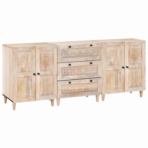 HOMEELIKE Sideboard 3 pcs Weiss 60 x 33 x 75 cm massives Mangoholz von HOMEELIKE
