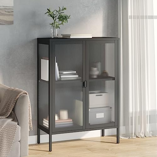 HOMEELIKE Sideboard Schwarz 75x35x105 cm Glas und Stahl von HOMEELIKE
