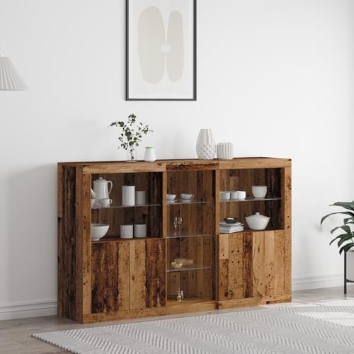 HOMEELIKE Sideboard mit LED-Leuchten Altholz 162x37x100 cm Holzwerkstoff von HOMEELIKE