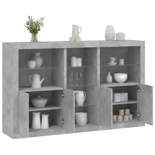 HOMEELIKE Sideboard mit LED-Leuchten Betongrau 162x37x100 cm von HOMEELIKE