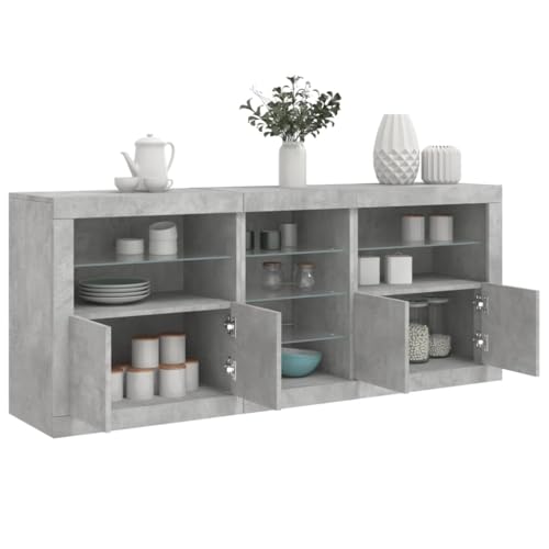 HOMEELIKE Sideboard mit LED-Leuchten Betongrau 162x37x67 cm von HOMEELIKE