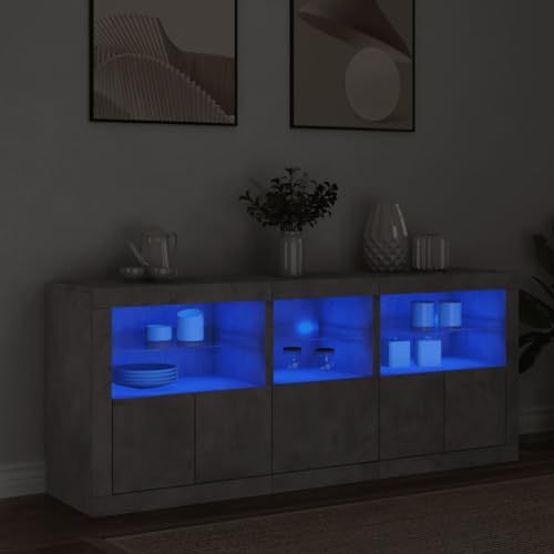 HOMEELIKE Sideboard mit LED-Leuchten Betongrau 162x37x67 cm von HOMEELIKE