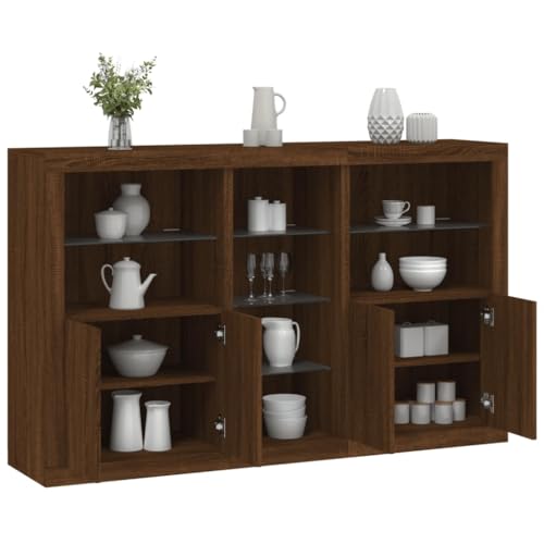 HOMEELIKE Sideboard mit LED-Leuchten Braun Eichen-Optik 162x37x100 cm von HOMEELIKE