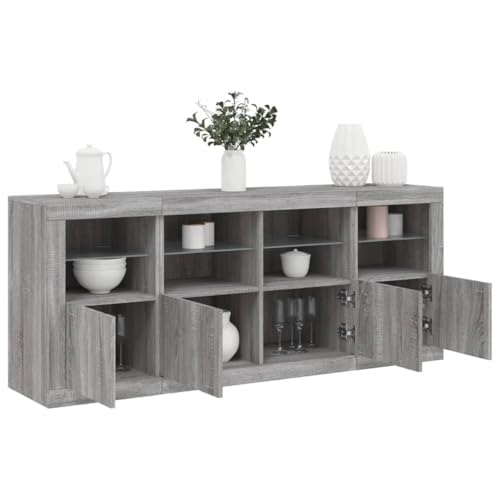 HOMEELIKE Sideboard mit LED-Leuchten Grau Sonoma 163x37x67 cm von HOMEELIKE