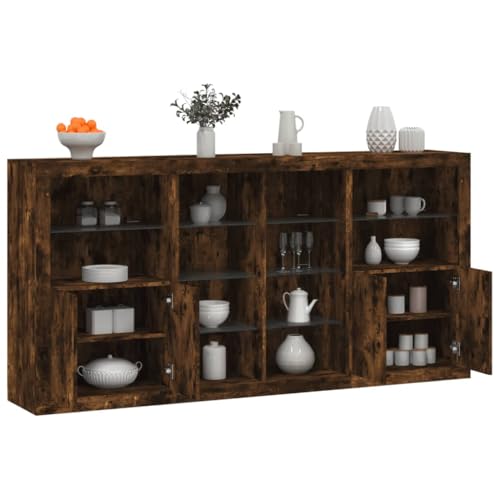 HOMEELIKE Sideboard mit LED-Leuchten R?uchereiche 202x37x100 cm von HOMEELIKE
