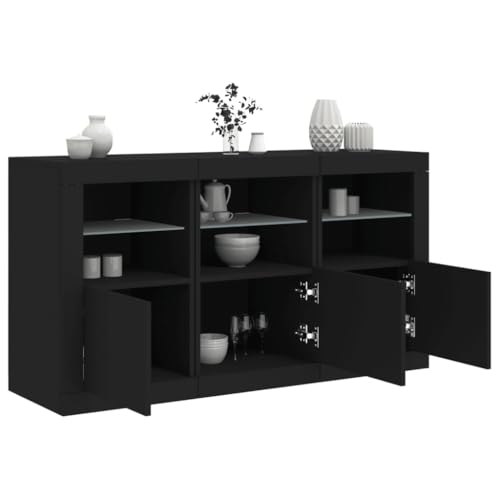 HOMEELIKE Sideboard mit LED-Leuchten Schwarz 123x37x67 cm von HOMEELIKE