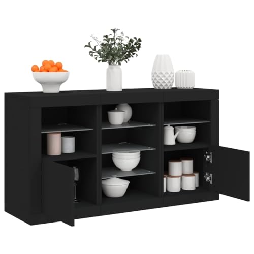 HOMEELIKE Sideboard mit LED-Leuchten Schwarz 123x37x67 cm von HOMEELIKE