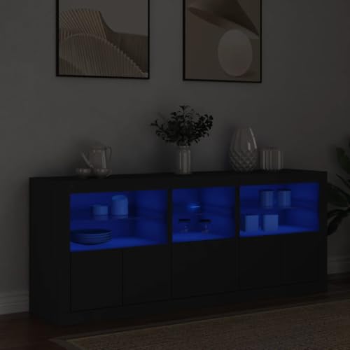 HOMEELIKE Sideboard mit LED-Leuchten Schwarz 162x37x67 cm von HOMEELIKE