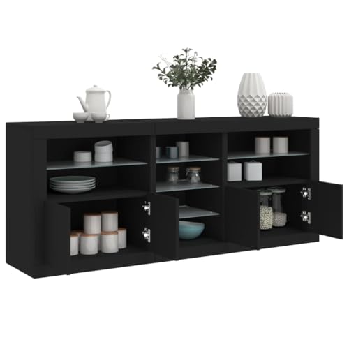 HOMEELIKE Sideboard mit LED-Leuchten Schwarz 181,5x37x67 cm von HOMEELIKE