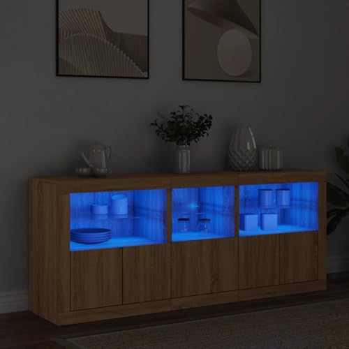 HOMEELIKE Sideboard mit LED-Leuchten Sonoma-Eiche 162x37x67 cm von HOMEELIKE