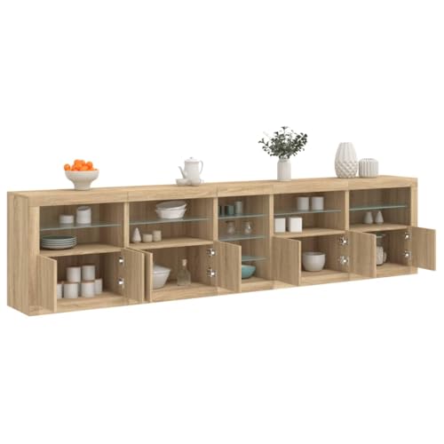 HOMEELIKE Sideboard mit LED-Leuchten Sonoma-Eiche 283x37x67 cm von HOMEELIKE