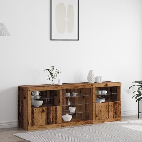 HOMEELIKE Sideboard mit LED-Lichtern, Altes Holz, 181,5 x 37 x 67 cm von HOMEELIKE