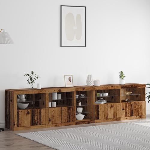 HOMEELIKE Sideboard mit LED Lichtern Altes Holz 283x37x67 cm Holzwerkstoff von HOMEELIKE
