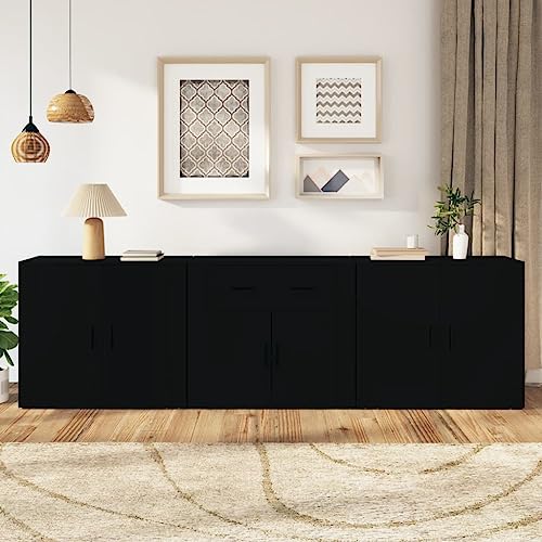 HOMEELIKE Sideboards 3 STK. Schwarz Holzwerkstoff von HOMEELIKE