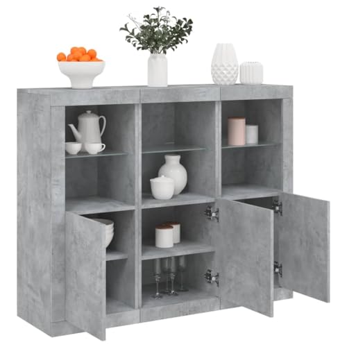 HOMEELIKE Sideboards mit LED-Leuchten 3 STK. Betongrau Holzwerkstoff von HOMEELIKE