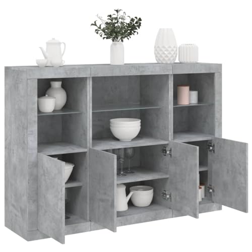 HOMEELIKE Sideboards mit LED-Leuchten 3 STK. Betongrau Holzwerkstoff von HOMEELIKE
