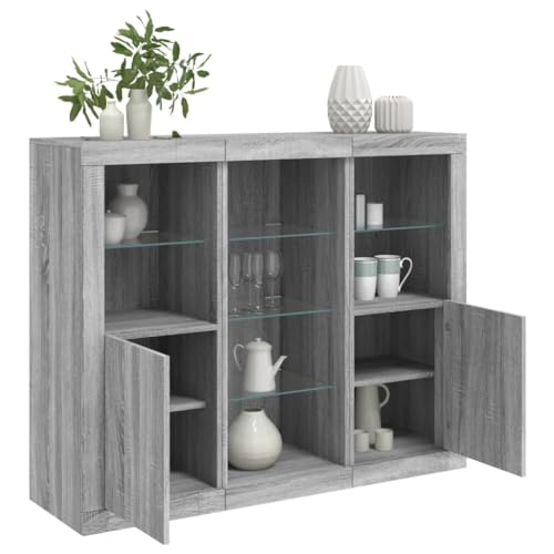HOMEELIKE Sideboards mit LED-Leuchten 3 STK. Grau Sonoma Holzwerkstoff von HOMEELIKE