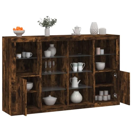 HOMEELIKE Sideboards mit LED-Leuchten 3 STK. R?uchereiche Holzwerkstoff von HOMEELIKE
